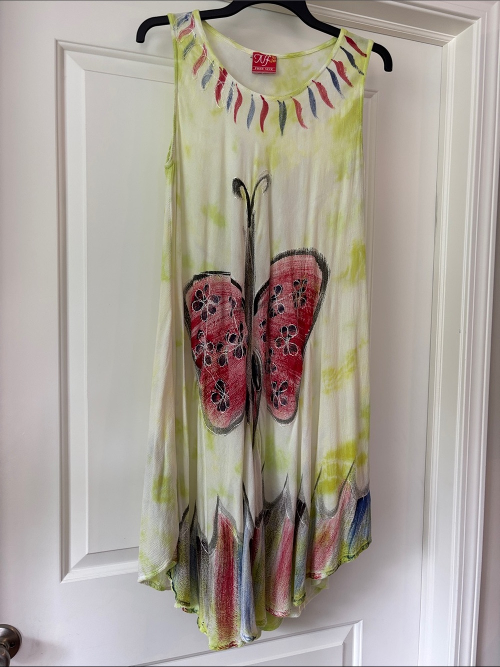 Junk Food Clothing White Handkerchief Hem Butterfly Print Caftan